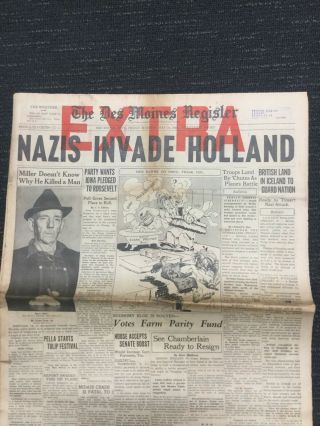 Nazi Germany - Holland - World War Ii - 1940 Des Moines,  Iowa Newspaper