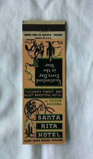 Vintage Advertising Matchbook Cover Santa Rita Hotel Tucson Arizona
