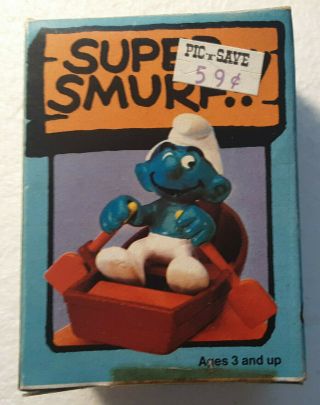 Smurfs Row Boat Rare Vintage Toy Figure Schleich 1981 6729 Rowboat