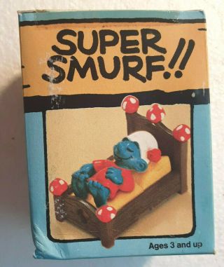 Smurfs Smurf Lying In Bed Rare Vintage Toy Figure Schleich 1981 6746
