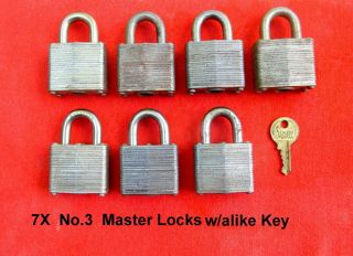 7 X No 3 Master Locks Keyed Alike All