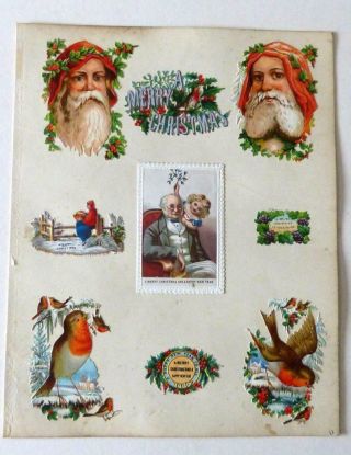 2 Lovely Victorian Christmas Scrapbook Pages.  Cards,  Santa Claus & Robins Scraps