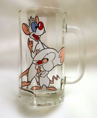 1999 Warner Bros Studio Store Pinky & The Brain Animaniacs Large Glass Stein Mug