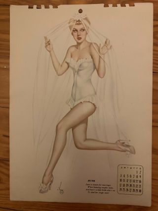 June 1944 Vintage Al Moore Pin - Up Girl Calendar Page Vargas