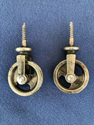 2 Small Antique Cast Iron Pulleys With Screw Base 1 1/4 " Wheel