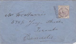 C1880s Qv London Salesman Cover With A 2½d Lilac Stamp Sent To Toronto Canada