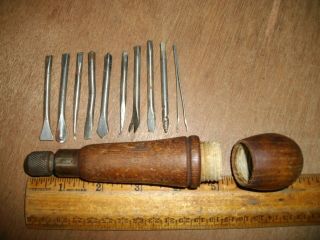 T308 Antique Wood Handle Multi Tool With 10 Bits Tools In The Handle