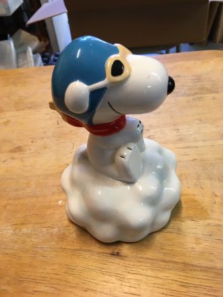 Snoopy / Peanuts Flying Ace On Cloud Music Box Willitts Ceramic 6 " Tall