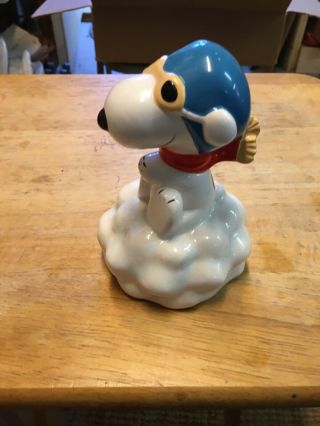 SNOOPY / PEANUTS FLYING ACE ON CLOUD MUSIC BOX WILLITTS CERAMIC 6 