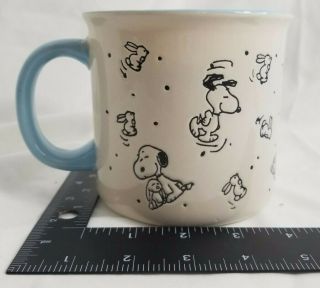 Peanuts - Snoopy & Bunny Engraved Blue/white 21 Oz.  Stoneware Mug (chipped)