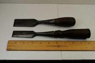 Two Vintage Stanley Wood Chisels 1 - 1/4 " & 1 "