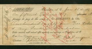 1887 H Bischoff & Co Charleston Sc Check Or Draft R C Conyers J C Mitchell