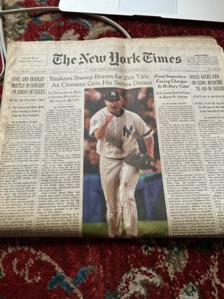 Yankees Win World Series The York Times October 28,  1999 Newspaper