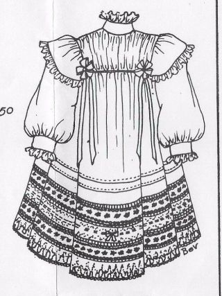 13 - 14 " Antique Jumeau/bru - German Doll French Hand Sew Yoke Dress Pattern Child