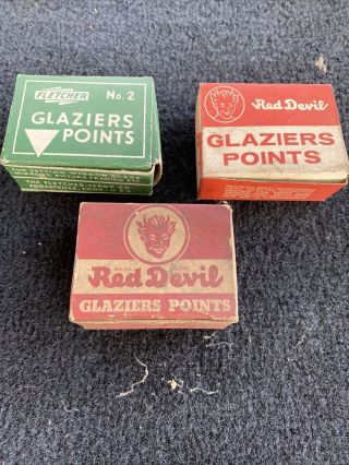 Vintage Red Devil And Fletcher Glaziers Points In Boxes - Collectors Item