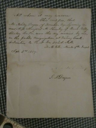1854 Pre - Civil War Hand - Written Marriage License Fishing Creek,  Pennsylvania
