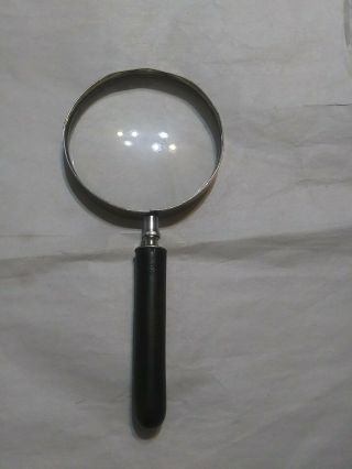 Vintage Wood Handle 3 1/2 " Glass Antique Magnifying Glass 7 3/4 " Total Length