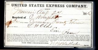 Pair United States Express Company Receipts 1860s,  1870s Postville Iowa