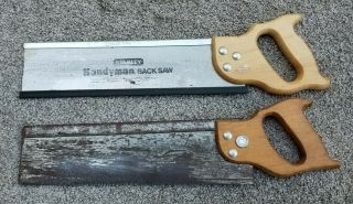 2x Stanley Usa Miter Box Saw Blade Wood Handle 12 " Back Cut Handyman Vintage
