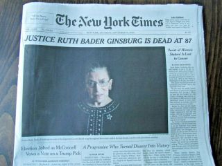 York Times Newspaper September 19 Saturday 2020 Nyt Ruth Ginsburg Cdc