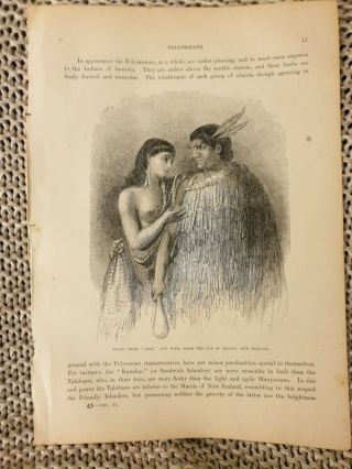 Maori Chief " Heki " & Wife,  Bay Of Island,  Zealand - C.  1880 Book Page