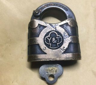 Antique Yale & Towne Mfg.  Co.  Brass Padlock W/key - Stamford,  Conn.