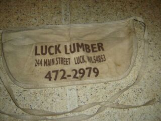 Vintage Advertising Luck Lumber,  Luck Wisc.  Cloth Carpenter Nail Pouch Apron