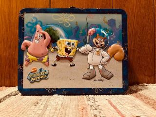 Spongebob Squarepants Embossed Lunch Box Tin 2003 Squidward Sandy Gary
