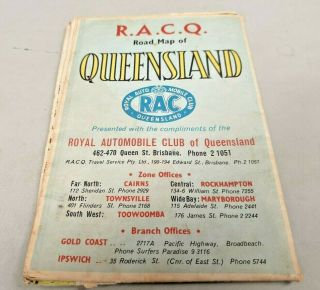 1960s ? Racq Road Map Of Queensland Australia