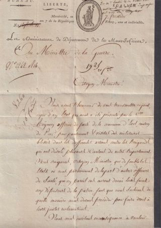 1799? France Meuse Vintage Letter To Ministre De La Guerre.  Diverse Autographs