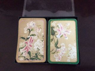 Vintage Double Deck Hoyle Bridge Playing Cards White And Pink Flower 