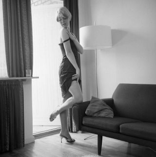 1960s Negative,  Sexy Blonde Pin - Up Girl Britt Jensen In Black Negligee T47191