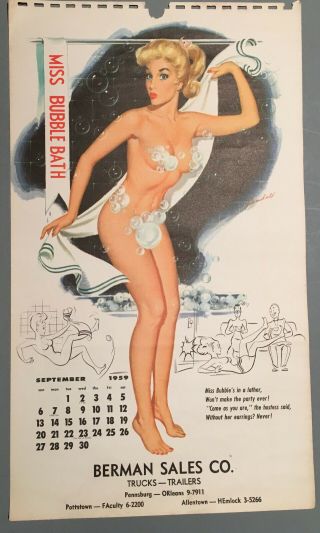 1959 Pinup Calendar,  Bill Randall,  Miss Bubble Bath,  September,  Berman Sales Co.