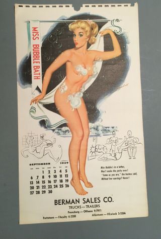 1959 Pinup Calendar,  Bill Randall,  Miss Bubble Bath,  September,  Berman Sales Co. 3