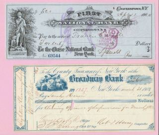 K581 | Four Old Bank Checks,  Including Possible 1862 Depiction Of Uncle Sam