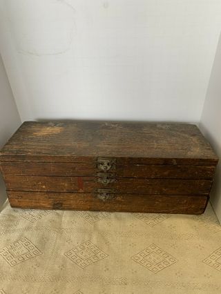 Drill Bit Antique Wood Box 10 5/8 X 3 1/2x 3 3/4