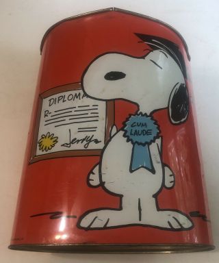 Vintage 1969 Cheinco Usa Peanuts Snoopy Charlie Brown Metal Trash Can