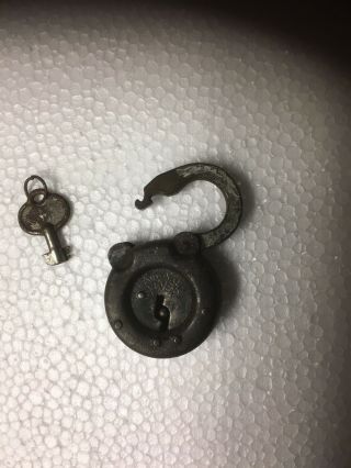 " Fraim Slaymaker " Six Lever Steel Padlock W/ Key,  Old Vintage Antique Lock