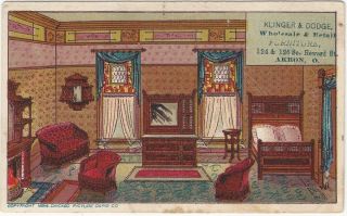 1884 Akron Ohio Furniture Dealer Aesthetic Interior Chromo Victorian Trade Card