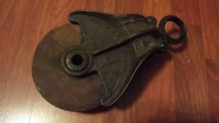 Primitive Antique Wooden Barn Pulley Block Tackle - Myers O.  K.  H - 299 298 Hay