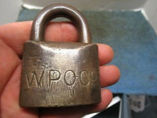 Rare Old Brass Logo Padlock Lock W P O Co.  N/r