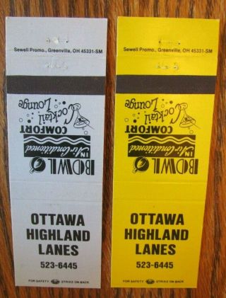 Bowling: Ottawa Highland Lanes (ottawa,  Ohio) (2 Sports Matchbook Covers) - F2