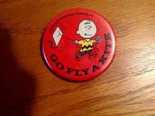 Peanuts Charlie Brown Go Fly A Kite Pinback Button Pin Vintage 2 1/4 "