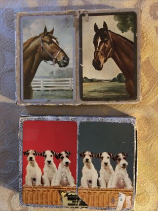 Vintage Playing Cards 4 Complete Decks Dogs Horses (man O War,  Bahram)