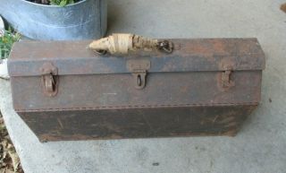 Vintage Rusty Dunlap Hand Tool Box W/tote Tray Metal Coffin Case Tombstone