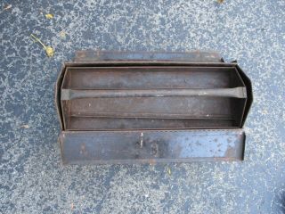 Vintage Rusty DUNLAP hand tool box w/tote tray metal coffin case tombstone 2