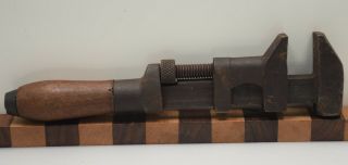 Vintage 10 " Pexto Wood Handle Adjustable Nut / Monkey Wrench (inv J643)