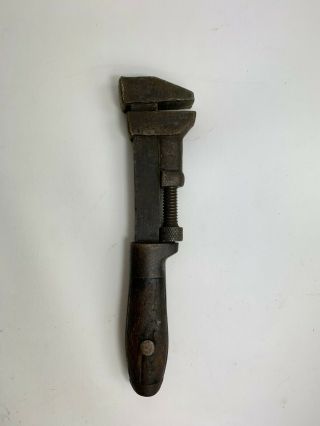 Antique Vintage L Coes Steel Wrench Co Worchester 8 1/2 " With Wood Handle