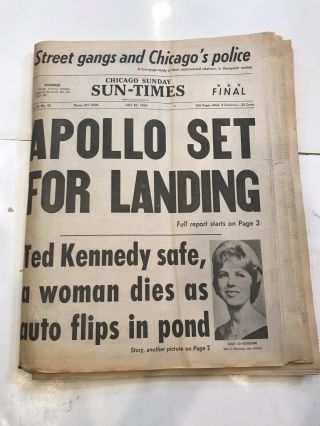 Vintage July 20 1969 Apollo Set For Moon Landing Chicago Sun Times Newspaper