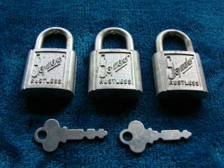 3 Vintage Antique Slaymaker Rustless Padlock Locks With 2 Keys Made In Usa.